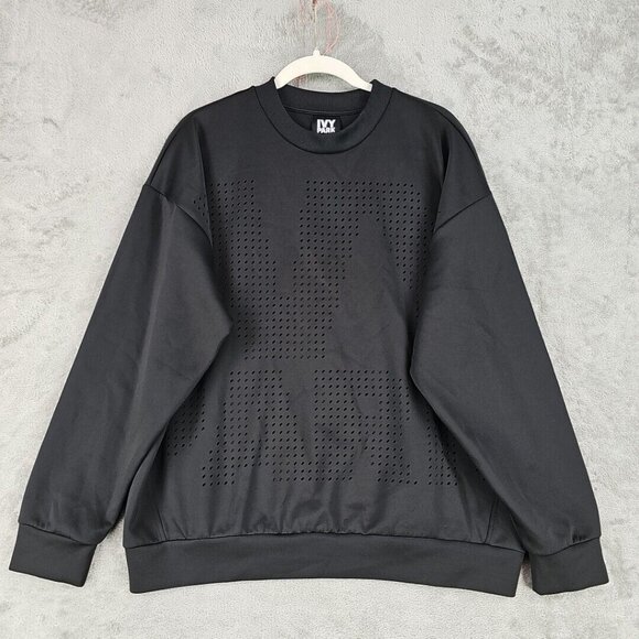 IVY PARK Sweatshirt Mens L Black Laser Cut Pullover Stretch Crew Neck Athletic - Picture 1 of 9